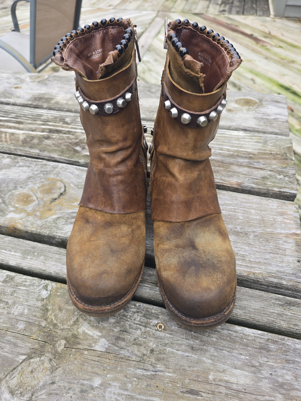 A.S. 98 Distressed Brown Leather Studded Ankle Boots